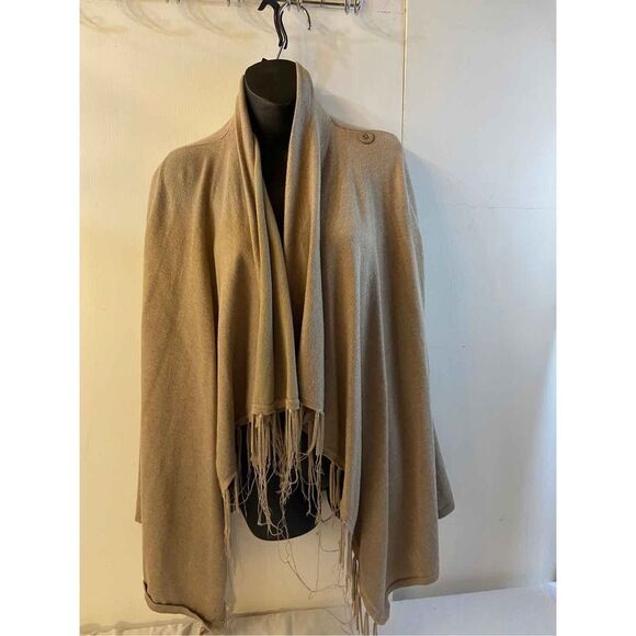 Joseph A Questce que cest Silk Rayon blend Tan Cardigan tassels medium M - Picture 1 of 7